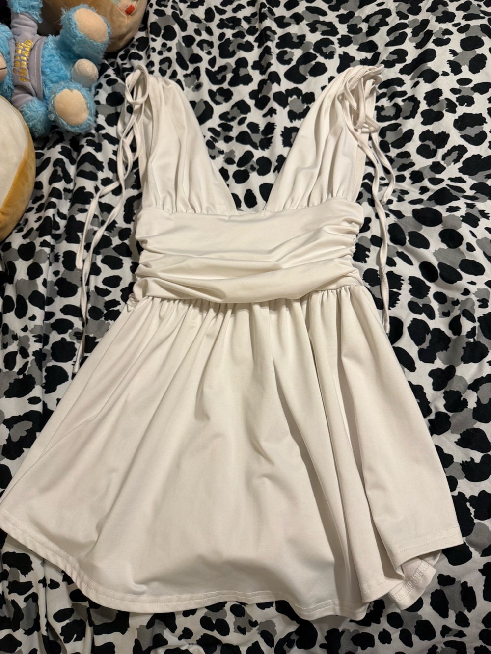 SHEIN Cream Sleeveless Ruched Waist Dress